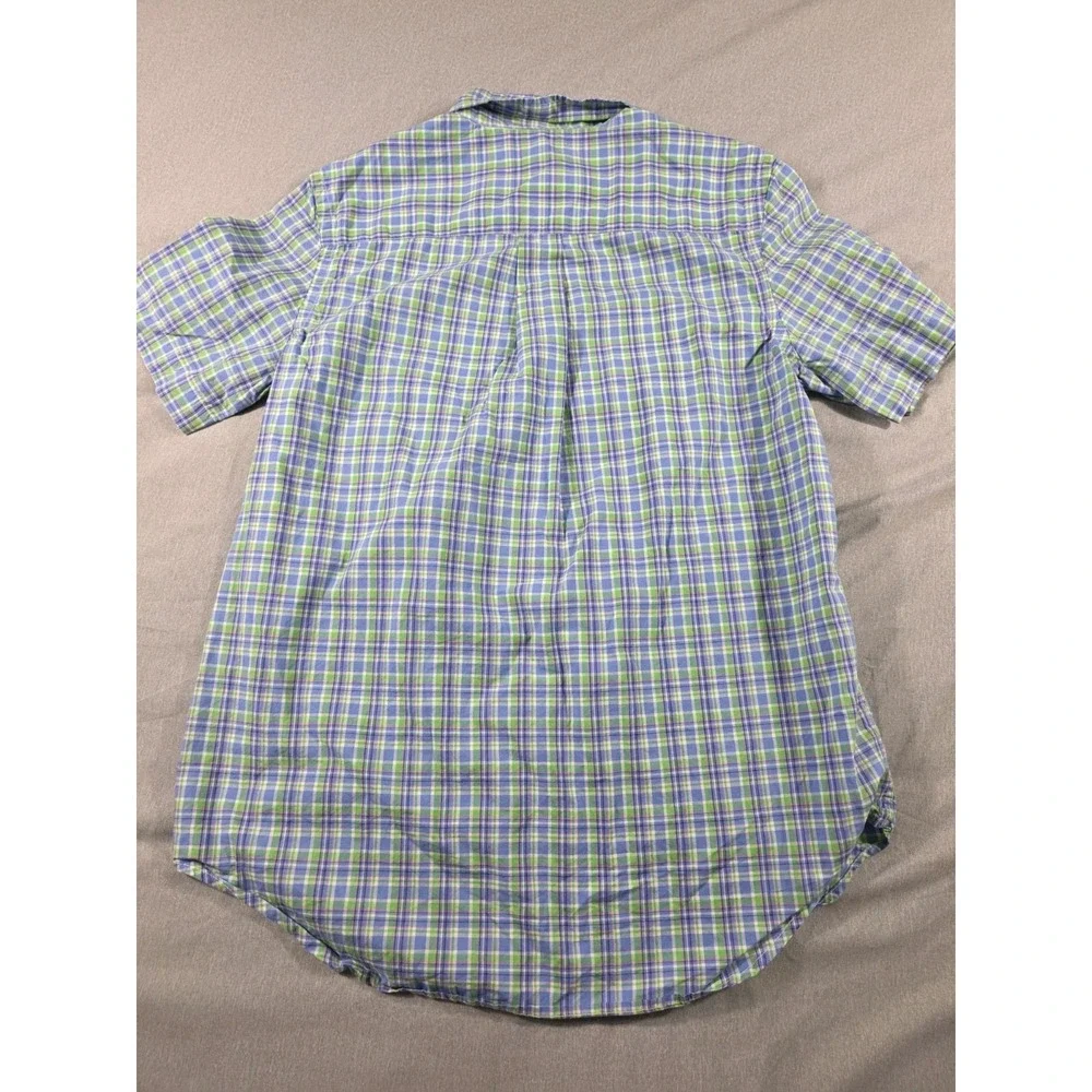 Ralph Lauren Short Sleeve Blue Green Plaid Button Up Shirt Youth Boys L (14-16)‎
